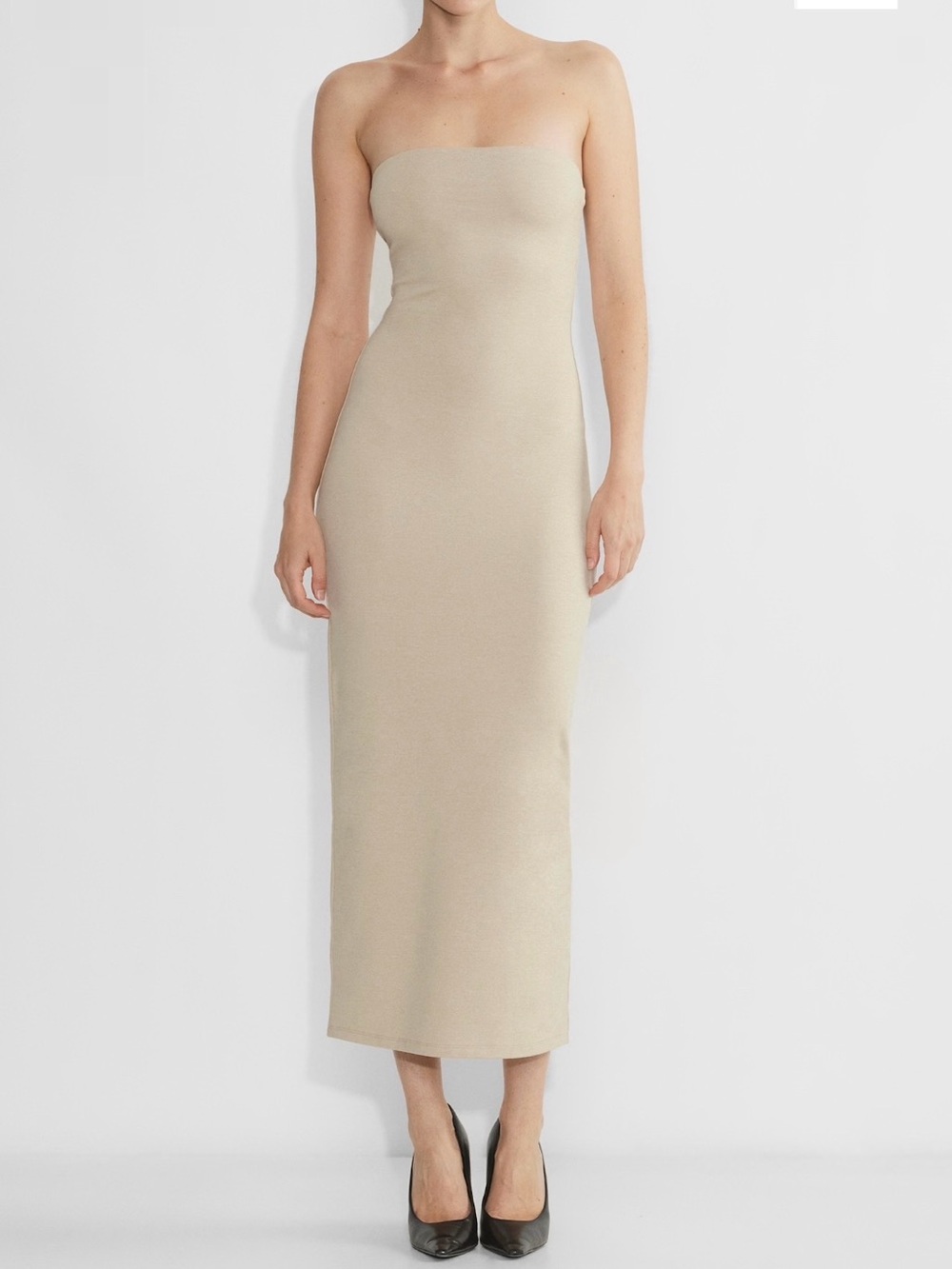 Aritzia Original Contour Enrapture Maxi Tube Dress in Heather Oat Beige New 2XS